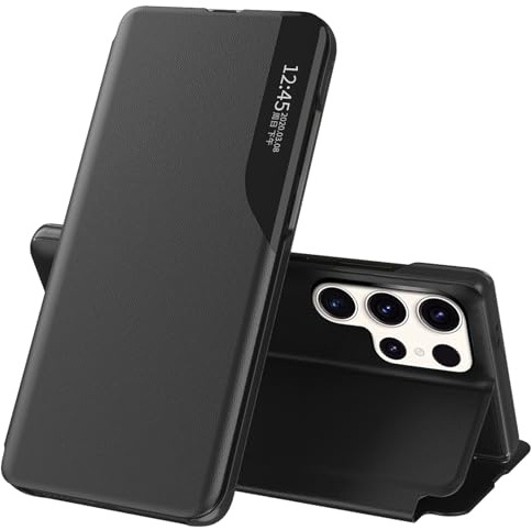 Handyhülle für Samsung Galaxy S24 Ultra Hülle Clear View Klappbar Leder Flip Klapphülle für Samsung S24 Ultra Case mit Ständer ​​​​Stoßfest Kratzfest Schutzhülle Galaxy S24 Ultra Hülle 5G (Schwarz)