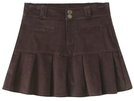 Falda Corta De Mujer - Falda De Pana De Otoño/Invierno para Mujer, Minifalda Plisada De Cintura Alta con Cremallera, Sexy, Vintage, Falda Pantalón Sólida para Mujer, Marrón, S