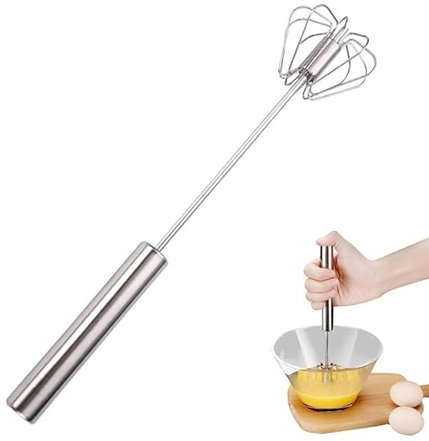 Stainless Steel Egg Whisk Hand Push Rotary Whisk Blender Versatile Milk Frother Hand Push Mixer Stirrer for Blending Whisking Beating Stirring (10in)