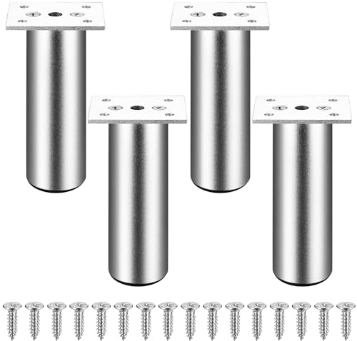 Zhujiehigh 4 Piezas Patas para Muebles Altura Regulables, 120mm Patas Regulables para Muebles Gabinetes, Patas Ajustables de Aleación Aluminio para Mesas, Sillas, Escritorios, Camas, Sofás - Plateado