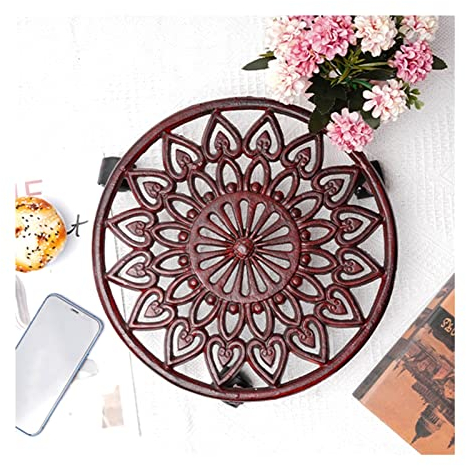 WYRMB Robuster, runder Pflanzencaddy, 11-Zoll-Blumentopfständer aus Gusseisen mit Rädern, Blumentopfpalette mit Rädern für den Hausgarten