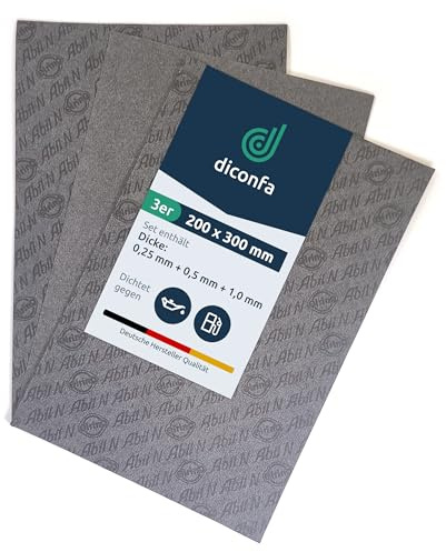 diconfa 3x Dichtungspapier Elring Abil N DIN-A4 - SET je 1x 0,25mm 0,5mm 1,0mm - Öl- / Benzinbeständig -Universal Dichtungsmaterial für KFZ PKW Auto Motorrad Roller Oldtimer Maschinen