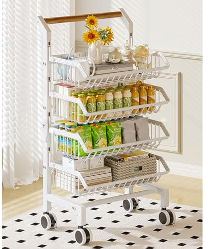 Estante para Aperitivos Carro De Snacks Con Ruedas 3 4 5 Niveles Frutero Ajustable, Expositor De Pie Para Supermercado Con Asa De Madera, Estante De Acero Al Carbono Para Caramelos(Size:41x29.5x90CM/1