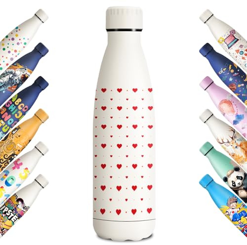 KollyKolla Edelstahl Trinkflasche 500ml, 3D-Druck Thermoskanne, Trinkflasche Sport, Kohlensäure Geeignet, Auslaufsicher Thermoskanne, BPA-Frei, Trinkflaschen für Kinder, Schule, Sport