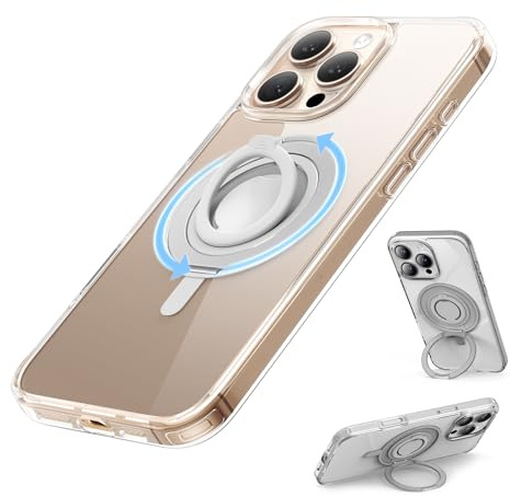 SURPHY Design for iPhone 16 Pro Case, with 360° Rotatable Magnetic Stand & Finger Ring, Crystal Clear Phone Case for iPhone 16 Pro 6.3 inch 2024, Clear