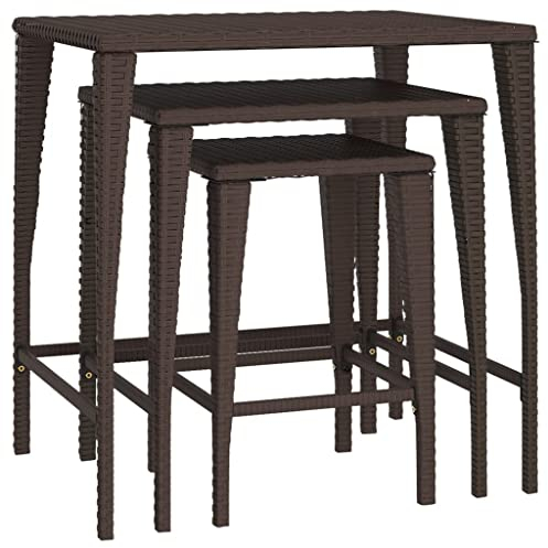ULUYYUC Nachttisch Schmal Balkontisch Beistelltisch Couch Nachtkästchen - Satztische 3 STK. Braun Poly Rattan für Garten Wohnbereich Schlafzimmer Balkon