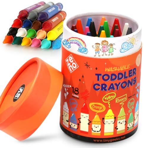 ZENO 18 Colors Jumbo Crayons + Non-Toxic for Toddlers 1-3 | Washable for Kids Ages 4-8 | Easy to Hold Large | For Toddlers 2-4 Years | Travel Set