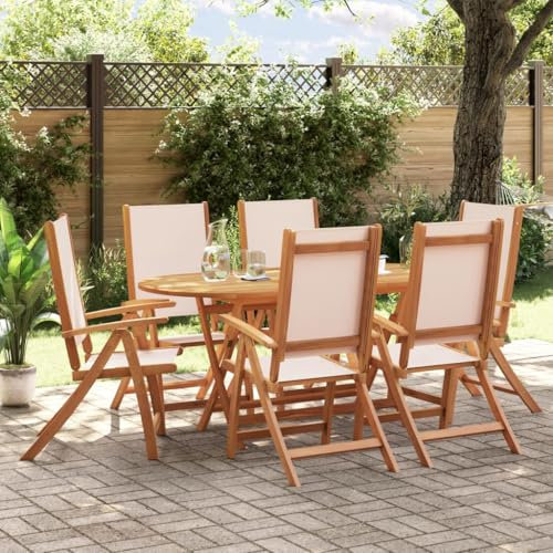 Tidyard 7-TLG. Gartenmöbel Set, Sitzgruppe, Lounge Möbel Outdoor, Terrassenmöbel Balkonmöbel Set, Gartengarnitur Sitzgarnitur Garten Essgruppe, Massivholz Akazie und Textilene13 37