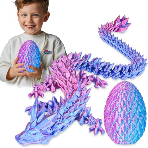 Überraschungs-Drachenei mit Drache im Inneren Geschenke für Kinder und Erwachsene 3D-gedrucktes Fidget-Spielzeug perfekt für Weihnachten Ostern Geburtstage Deko Stressabbau(Lila, Groß)
