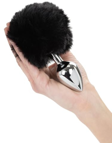 BONDAGERIE® Coda coniglio pon pon nero sextoys con plug anale, bunnytail per lui e lei Taglia: S