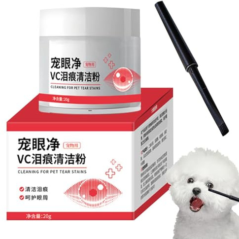 Détachant larme de chat 20 g pour chiens et chats - Poudre avec brosse - Rince-yeux pour animaux de compagnie - Naturel, sûr, absorbe les larmes