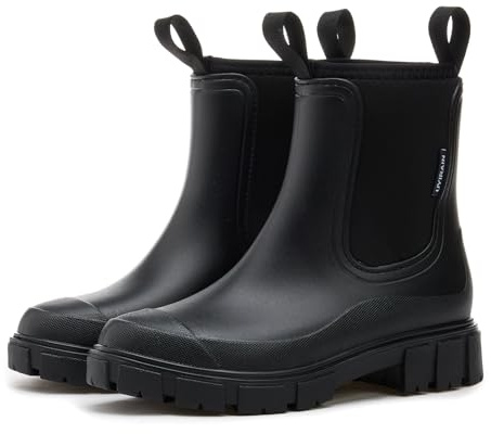 SmoothPace Gummistiefel Damen Gefüttert Wasserdicht Gummistiefeletten Halbhohe Chelsea Boots Rutschsicher Abriebfest Atmungsaktiv Regenschuhe Komfort Garten Stiefeletten Black 40EU/41CN