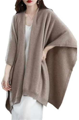 Damen-Wollschal, Wollschal, Schal, Doppelnutzung, Retro-Stil, Umhang, gestrickt, Außenmantel, Braun Grau, Einheitsgröße