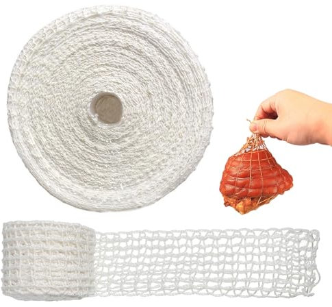 2PCS Roasting Net, 3 Meter 16 Hole Cotton Meat Poultry Ham Netting Roll Elastic Beef Netting Smoking Net Ham Sausage Meat Protection net Grilled Chicken Bag for Storage Hanging Baking Cooking Sausage