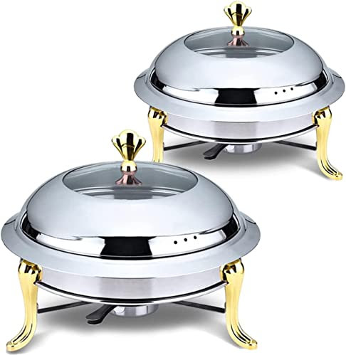 UQACHG Set da 2 scaldavivande in Acciaio Inox, Set da scaldavivande Rotondo in Acciaio Inox, scaldavivande Rotondo da Tavolo, Mini pentola Calda per Catering, Picnic all'aperto,