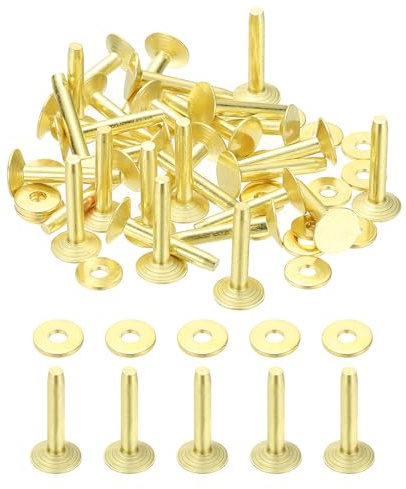 PATIKIL 10x3.3x19mm Leather Rivets and Burrs, 100 Sets Leather Rivets and Washers Brass Fastener Metal Studs Posts for Leather Craft, Belts, Wallets, Collars, DIY Crafts