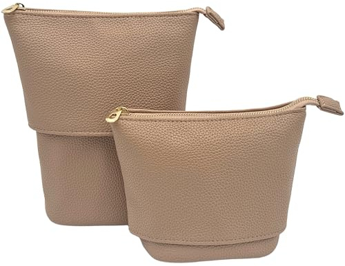JAZD Convertible Travel Makeup Brush Bag, Stand-Up Brush Holder Pouch For Easy Access, Cosmetic Case Organizer (BEIGE)