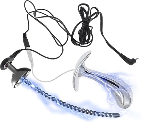 AMAZBEE Electroshock Anal Plug Urethral Plug Set Edelstahl Erwachsene Sexspielzeug für Männer und Frauen Elektrische Stimulation Prostata Massager und Penis Dilator (L)