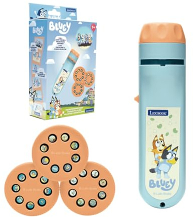 LEXIBOOK, Bluey Proyector de Cuentos, LTC050BY | 3 discos de cuentos, 24 imágenes, linterna, proyector de historias