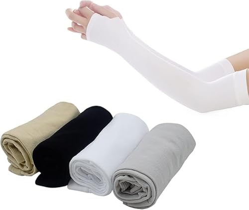 Dakexiong 4pcs UV protección solar brazo mangas para hombres,mujeres compresión refrigeración manga,tatuaje encubrimiento mangas,con pulgar agujero