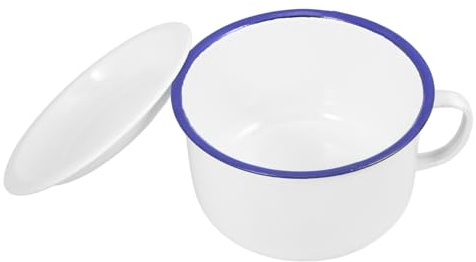 Ciieeo Bol à Soupe en Émail Blanc 1,2l Rétro et Délicat, Grosse Capacité, Finition Soignée, Bol Rond Stable pour Vaisselle Cuisine et Repas
