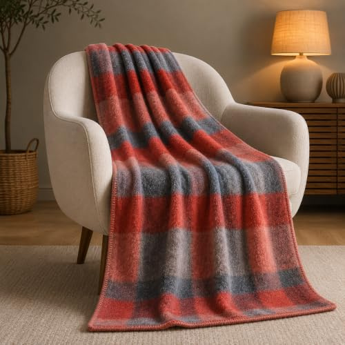 Plaid BOSALONI HOME 130x170 cm – Coperta Morbida e Calda per Divano e Letto, Fantasia Moderna Elegante, Lavabile, Arredo Casa e Ufficio – Rosso e Grigio