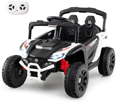 GOPLUS Elbil för barn, elfordon 12 V, UTV-lastbil med musik, horn, strålkastare och fjärrkontroll, barnfordon med ratt och pedal, barnbil för barn från 3 år (vit)