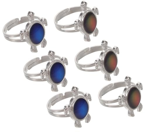 Genérico 6 Piezas Anillos de Estado de Ánimo Tortuga para Niñas Ajustables y Cambiantes de Color Rápido Joyería Ligera y Cómoda para Fiesta y Diario