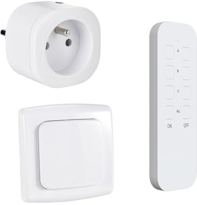 KYF Prise Connectée WiFi 3680W avec Interrupteur Sans Fil, Compatible Smart Life/Tuya, Contrôle via Application et RF 433MHz, Type E, Blanc
