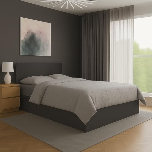roe furniture Doppelbett 120x200cm, Stauraumbett mit Bettkasten & Birkenholz Lattenrost, Robustes Bett mit Kopfteil, Bettgestell aus Schichtstoffplatte, ohne Matratze, Grau