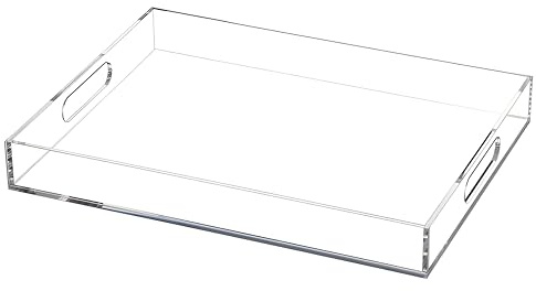 Grand plateau de service en acrylique avec poignées 40 x 30 x 5 cm – Idéal pour petit déjeuner, café, thé, boissons, hôtel et restauration – Plateau de service en plastique transparent