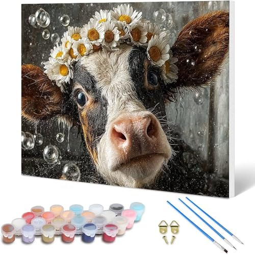 Pintar por Numeros Adultos, Pintar por Numeros Buey Painting by Numbers Crisantemo Paint by Numbers Adult con 3 Pinceles Pintura Acrilica para Decoracion Pared, Regalo Mujer 130 x 100 cm -hjw25010KW
