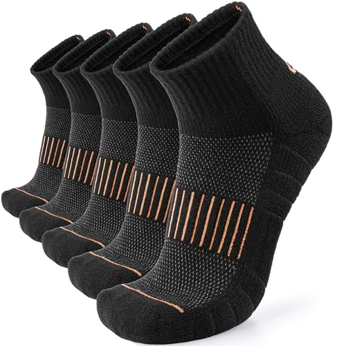 Lapulas Merino Wool Quarter Socks for Men Women, Hiking Running, Cushioned Compression Support, Thermal Thick, 5 Pairs