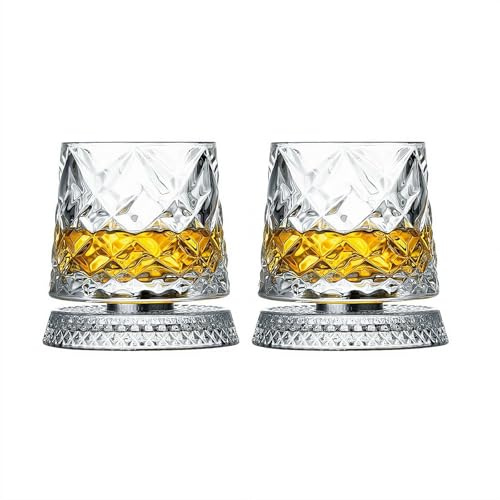 Lot de 2 verres à whisky rotatifs à 360 degrés en cristal pour collectionneurs, maison, bar, anniversaire, vacances, dégustation, événements, fête des pères, hôtels (style A)