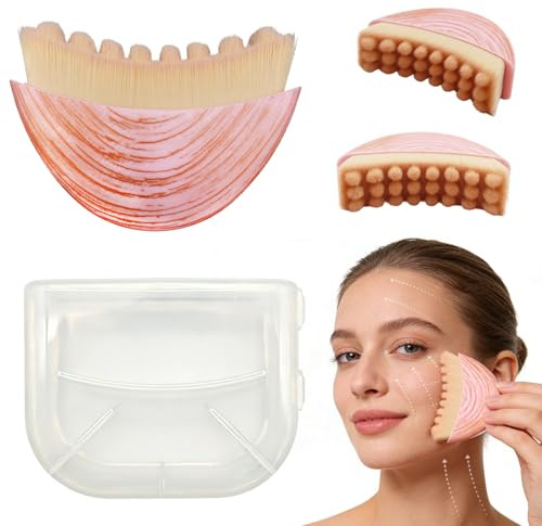 Brosse de Contour Lymphatique, Brosse Drainage Lymphatique avec Boîte, Brosses à Sec Conçue pour le Visage Assez Douce pour un Usage Quotidien, （Rose）