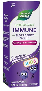 Nature's Way Sambucus Kids Immune Elderberry Syrup, Black Elderberry Extract with Echinacea & Propolis, Traditional Immune Support for Children with Superfood Antioxidants(1), Berry Flavored, 8 Fl Oz