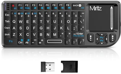 Miritz Mini Keyboard with Touchpad, Bluetooth &2.4G Dual Mode & Backlit, USB-C Rechargeable, Compatible with iPad, Mac, Windows, Android - Ultra-Thin Portable for Travel, Office, Home - Black