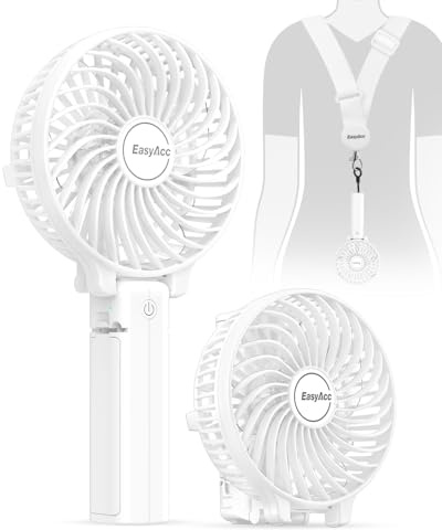 EasyAcc® Handventilator Faltbar Tragbarer 10 Stunden Handventilator Batteriebetrieben Leise 180°Verstellbar Mini Elektrischer Ventilator USB Aufladbarem für Reisen Büro Zuhause