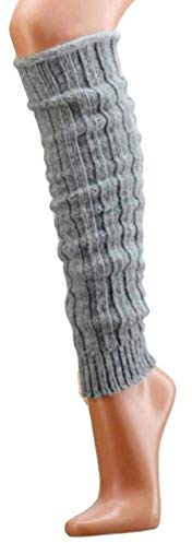 krautwear® Damen Mädchen 1 Paar Beinwärmer Stulpen Legwarmers Grobstrickstulpen mit Alpakawolle Alpaka Flauschig ca. 40cm 80er Schwarz Weiß Grau Beige (silber)