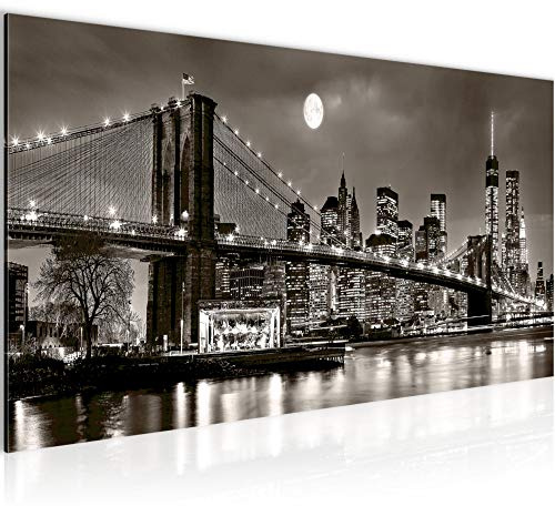 Runa Art Wandbild New York City 1 Teilig 100 x 40 cm Modern Bild auf Vlies Leinwand Stadt Brücke Wohnzimmer Büro Sepia 606712b
