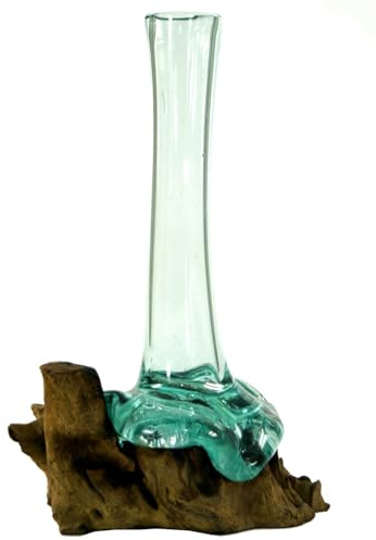 Vase aus Recyclingglas, Wurzelholz, handgefertigt, 20 cm, M10 30 cm | Einzelstück aus Kaffeebaumholz, individuelle Form, vielseitig einsetzbar, einzigartige Patina.