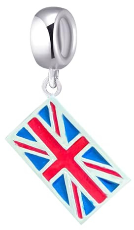 UK Flag Charm 925 Sterling Silver Symol of England Pandant Country Charm for Pandora Charm Bracelet (UK)
