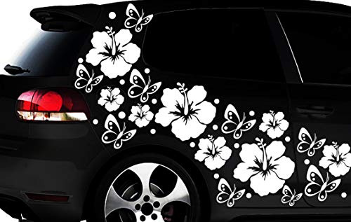 HR-WERBEDESIGN 108-teiliges Auto Aufkleber Hibiskus Blumen Schmetterlinge Hawaii WANDTATTOO l2p