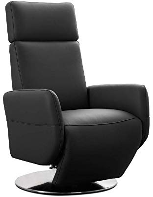 Cavadore TV-Sessel Cobra / Fernsehsessel mit 2 E-Motoren und Akku / Relaxfunktion, Liegefunktion / Ergonomie S / 71 x 108 x 82 / Echtleder Schwarz