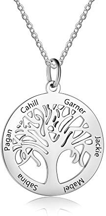 Grand Made Collier Personnalisé Prénom Argent Arbre de Vie - Bijoux Cadeau pour Maman, Femme, Fille - Fête des Mères, Noël, Saint-Valentin