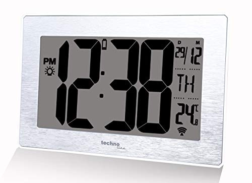 Technoline WS 8018 LED-Funkwanduhr in gebürsteter Silber-Optik, Größe: 212 x 140 x 32 mm