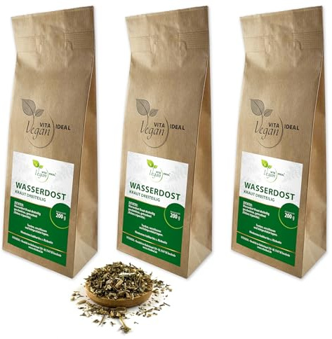 VITA IDEAL Vegan® WASSERDOST - Kraut dreiteilig 3x 200g geschnitten & getrocknet - Eupatorium cannabinum - WASSERDOSTKRAUT - Kräuter Tee & Aufguss.Natürlich, pflanzlich & ohne Zusatzstoffe.