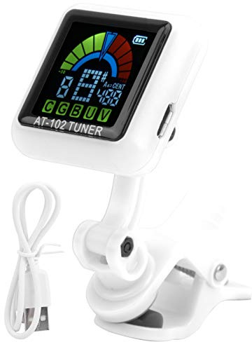 Gitarren-Clip-On-Tuner, tragbarer Gitarren-Tuner USB Wiederaufladbarer Mini-Clip-On-Tuner für chromatische Gitarren-Bass-Ukulele-Violine(Weiß)