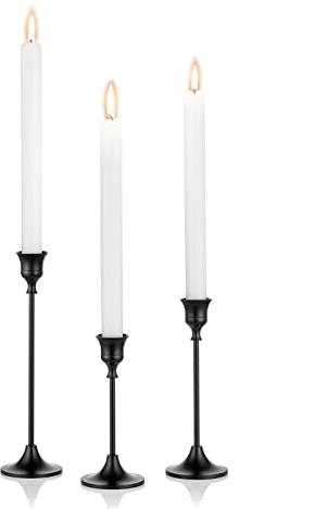 Nuptio 3 Stycken Svarta Ljusstakar Avsmalnande Ljusstake Ljusstakehållare för Matbord, Ljusstake för Avsmalnande Ljus, Dekorativ Mittpunkt för Bröllop Julfest