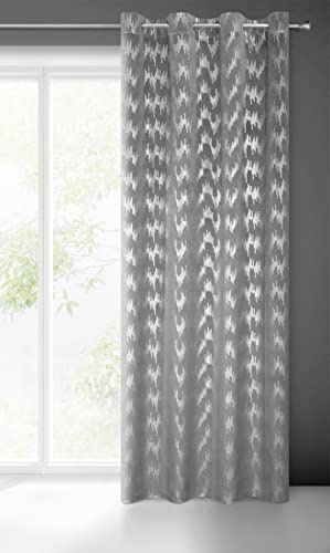 Eurofirany CHILL Samt Vorhang Grau mit Silber Pailletten Muster, Ösen, 1 STK., Velvet, Samtvorhang Blickdicht Prachtvolle Eleganz, Gemustert, Modern, für Wohnzimmer, Schlafzimmer, 140x250cm
